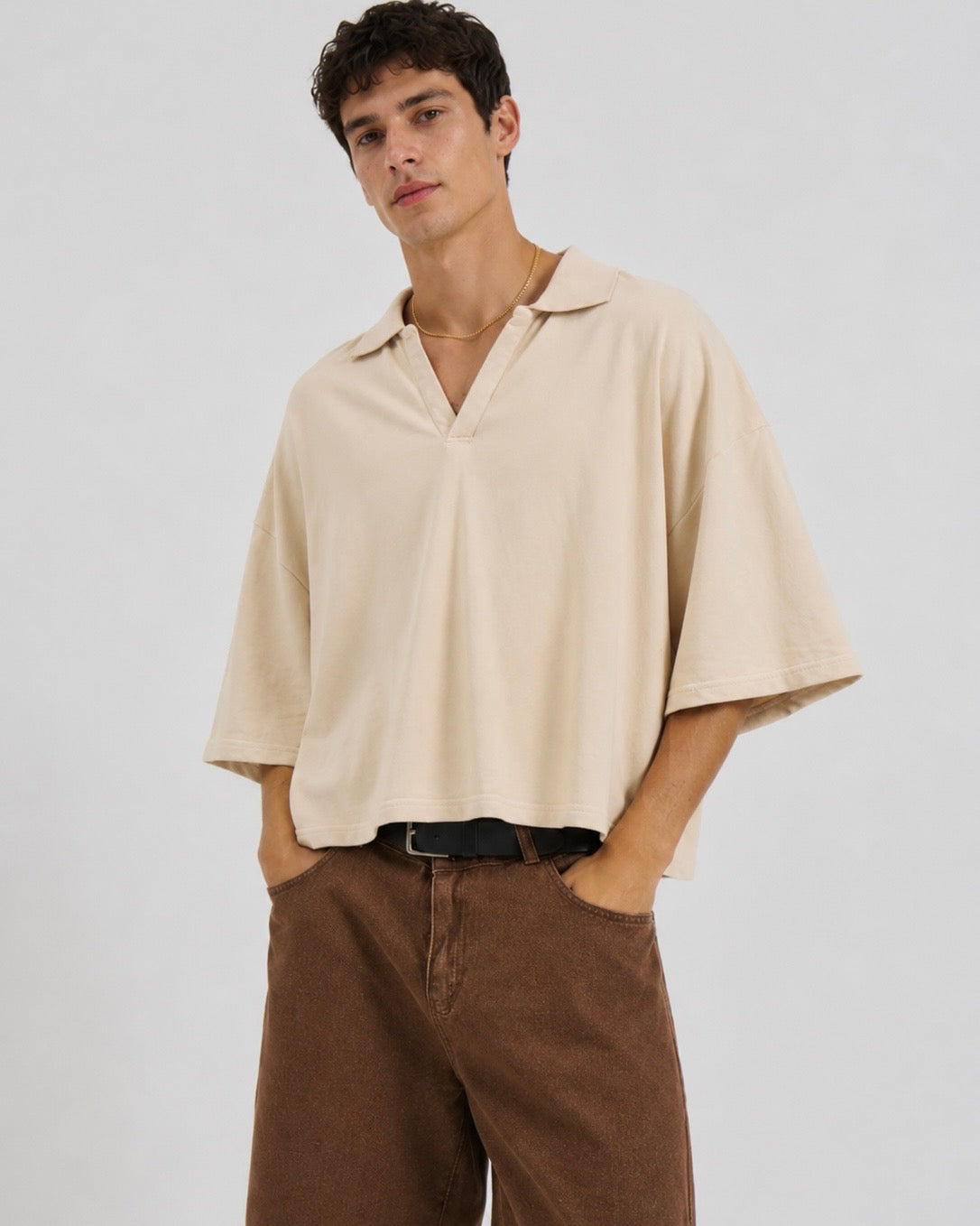 Cream oversized polo