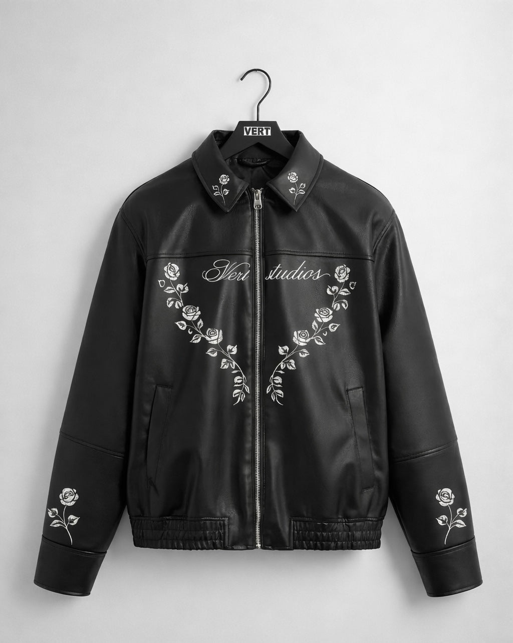 Rose Embroidered Leather Jacket