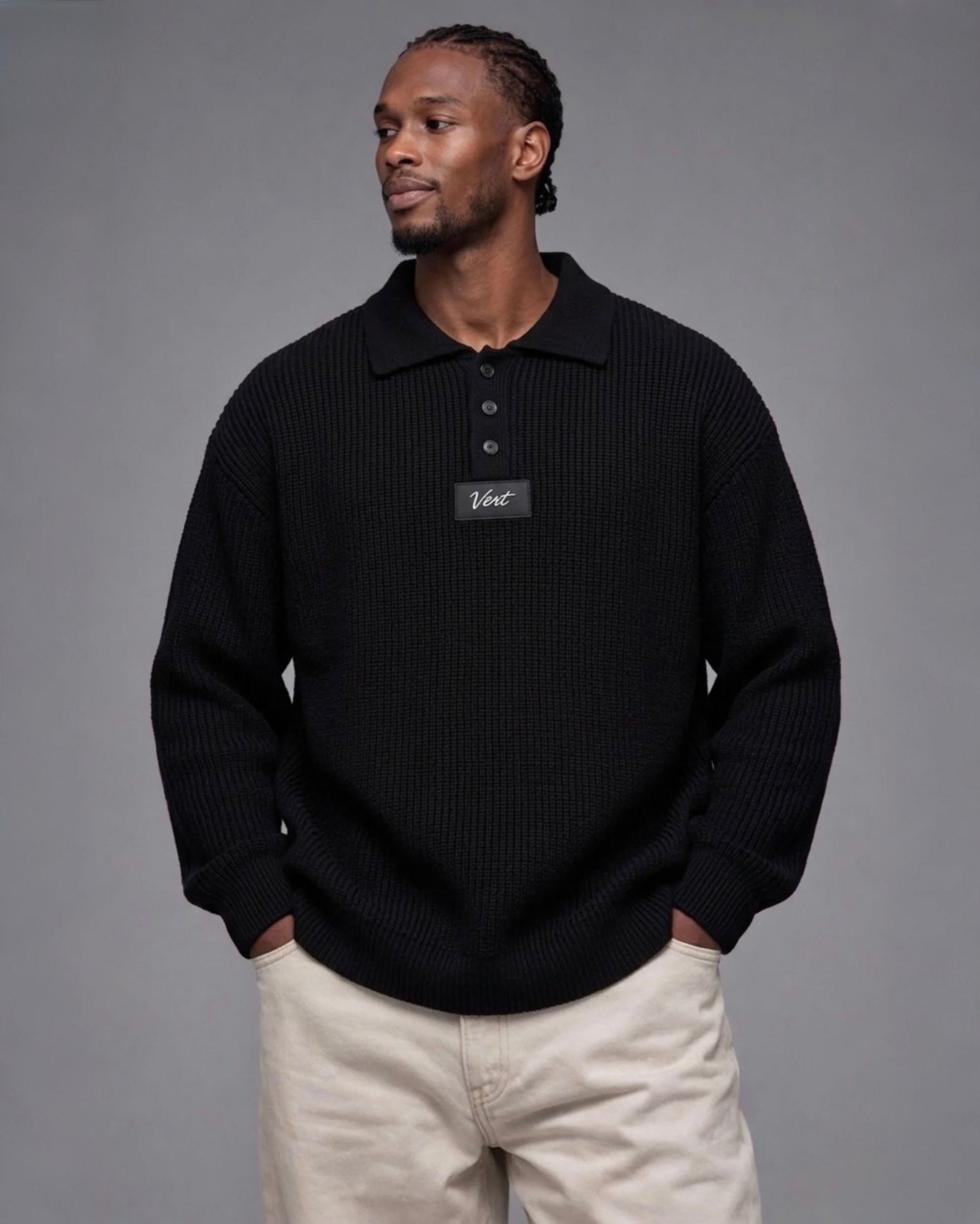 Gebreide polotrui met textuur