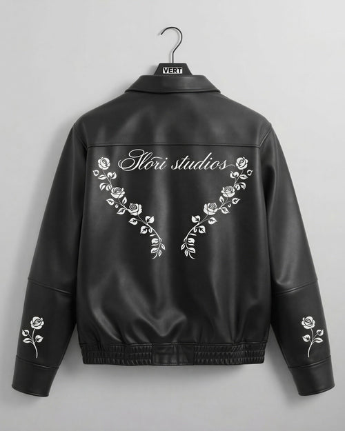 Rose Embroidered Leather Jacket