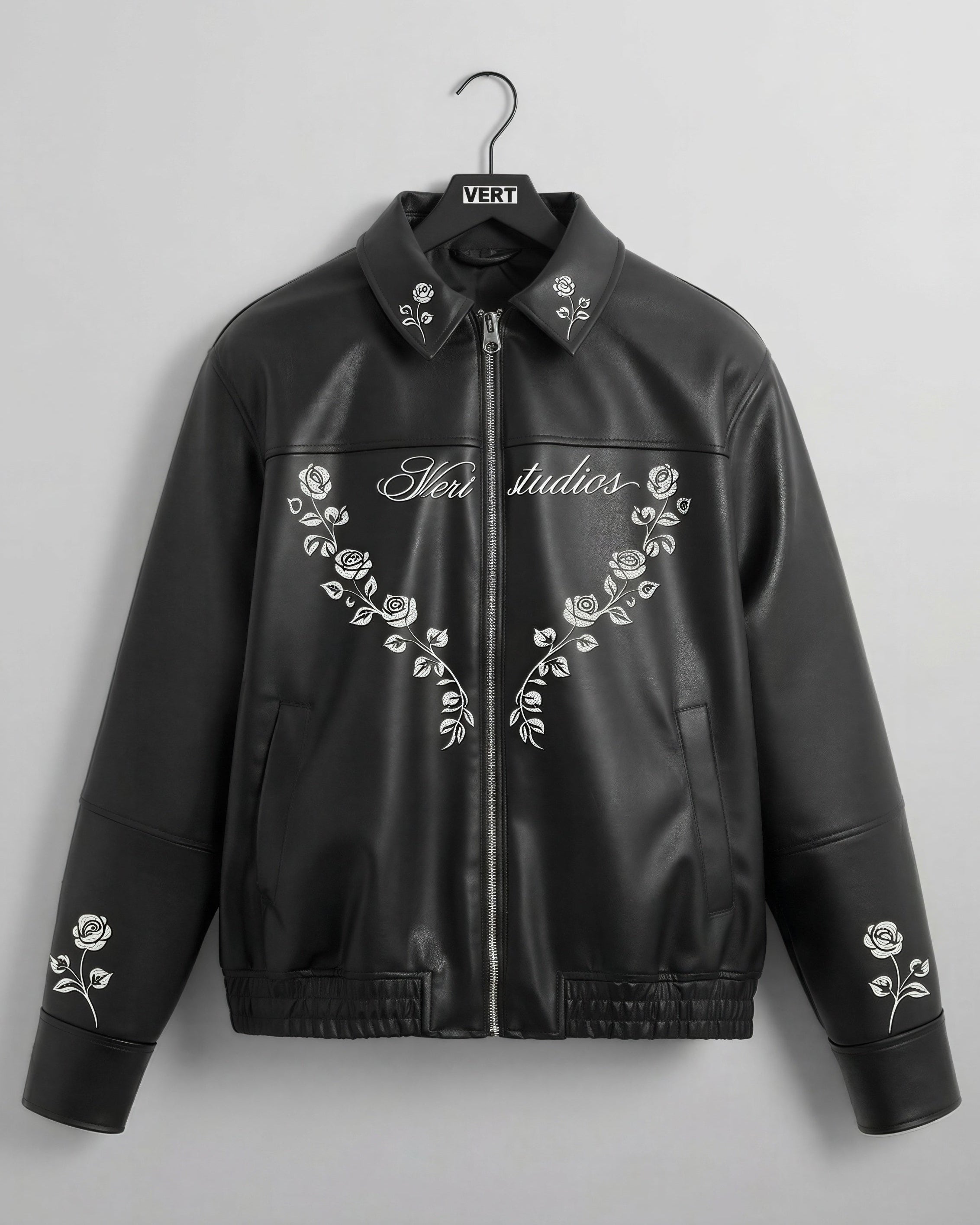 Rose Embroidered Leather Jacket