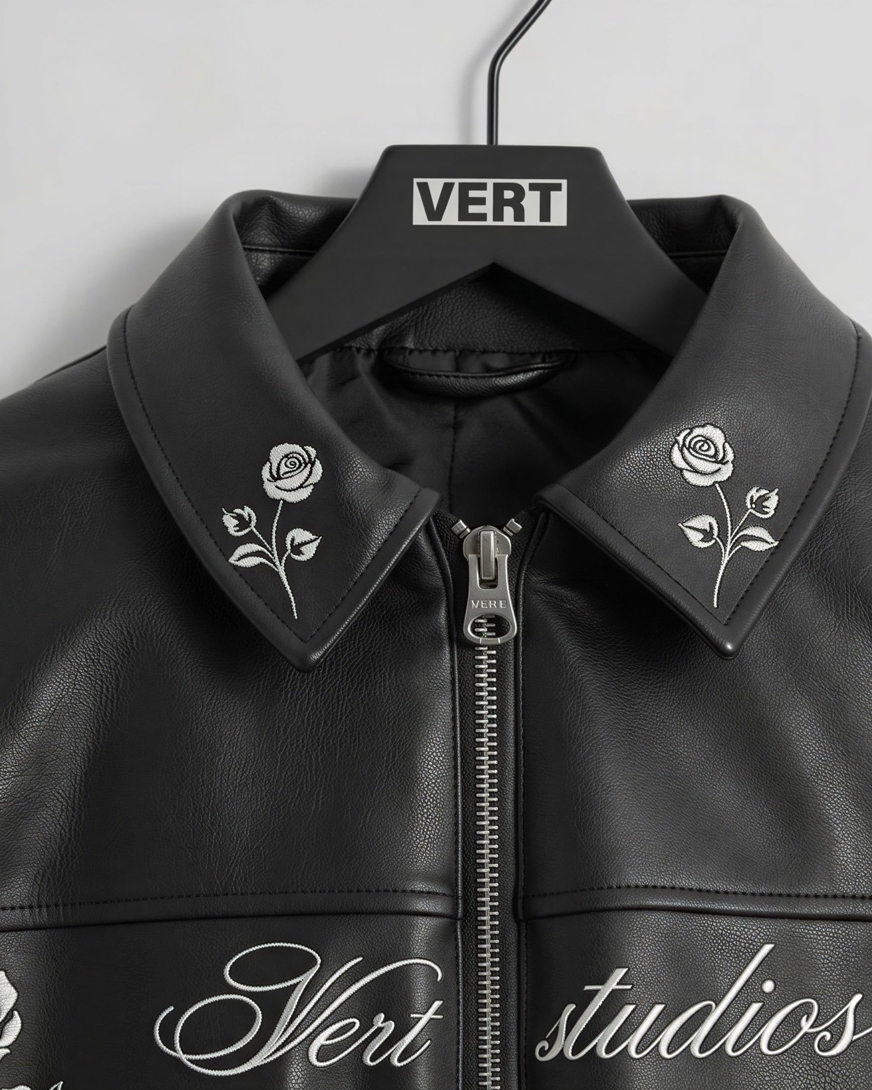 Rose Embroidered Leather Jacket