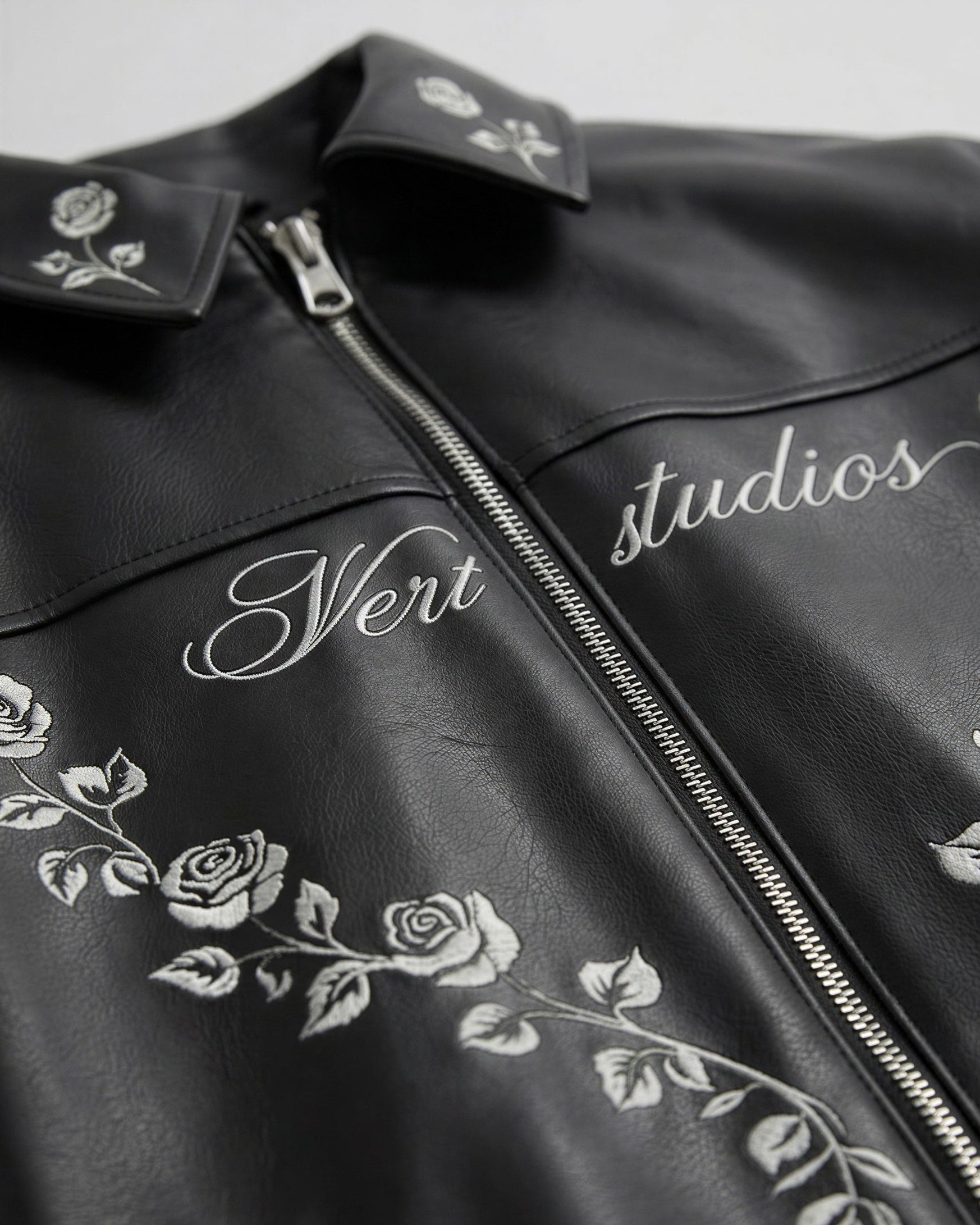 Rose Embroidered Leather Jacket